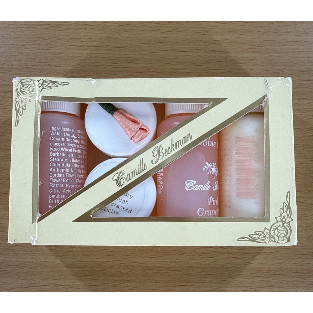 VTG Camille Beckman Travel Set Pink Grapefruit Cream, Bubble bath, Shower Gel
